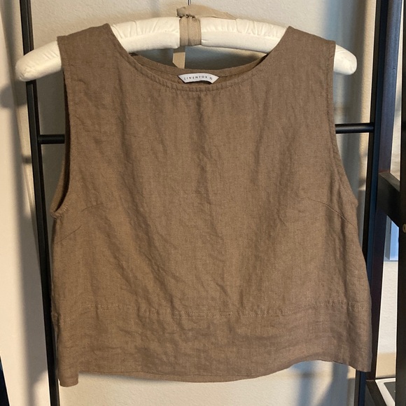 Linenfox Crop Linen Top - Cocoa - Picture 1 of 8